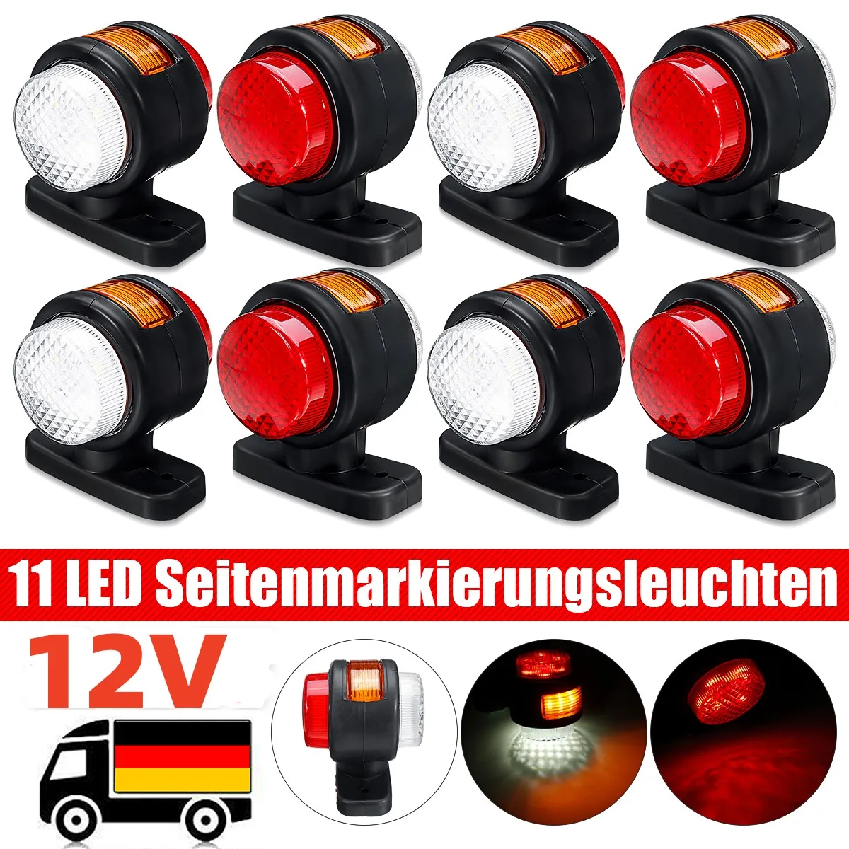 

4/2/1PCS 12V Car Truck LED Dual Side Marker Light Integrated Indicator Lamps For Trailer Lorry RV Bus Caravan