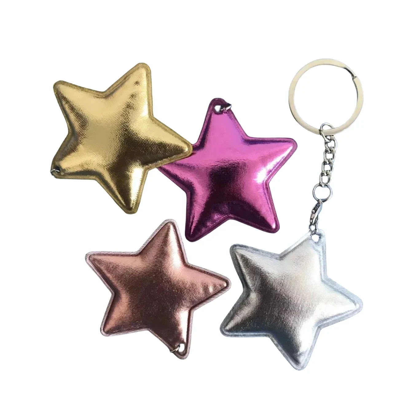 Ziming Nuovo Design Vendita Calda 6 Cm Alternativa Doppi Lati Metallico Pu Cuore E Portachiavi A Forma Di Stella Portachiavi
