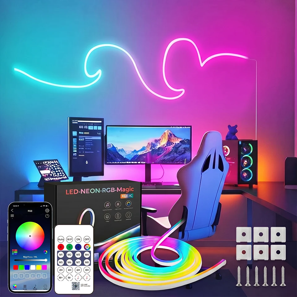 Tira LED RGBIC Neon Bluetooth 5.4 - IP65 Impermeable 1-10m