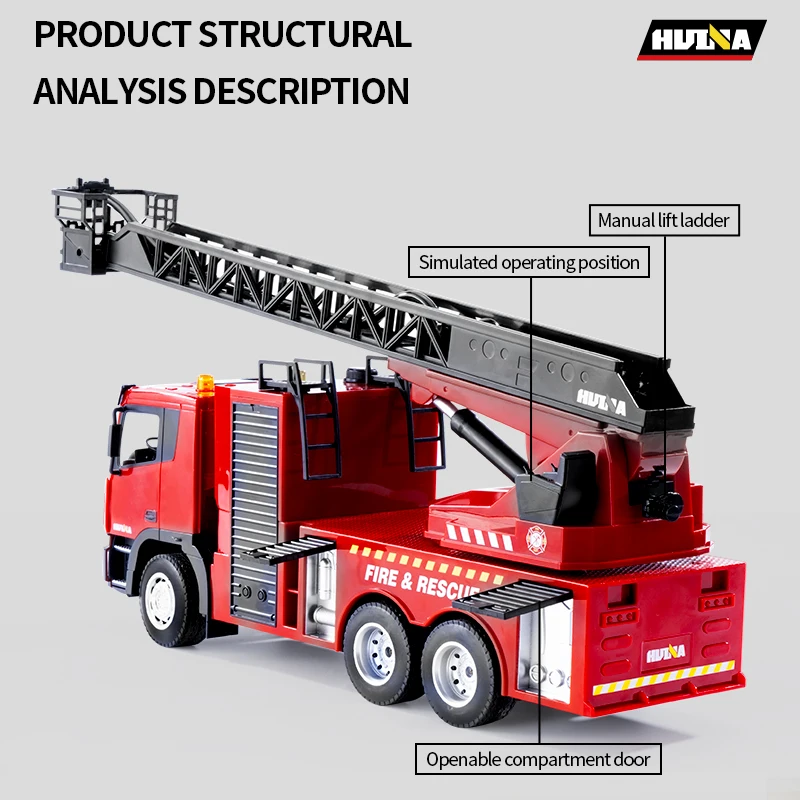 HUINA 1/18 RC Aerial Ladder Fire Fighting Truck 1361 9CH Remote Control Finished Plastic Spray Car Painted Model Toys TH23243 3