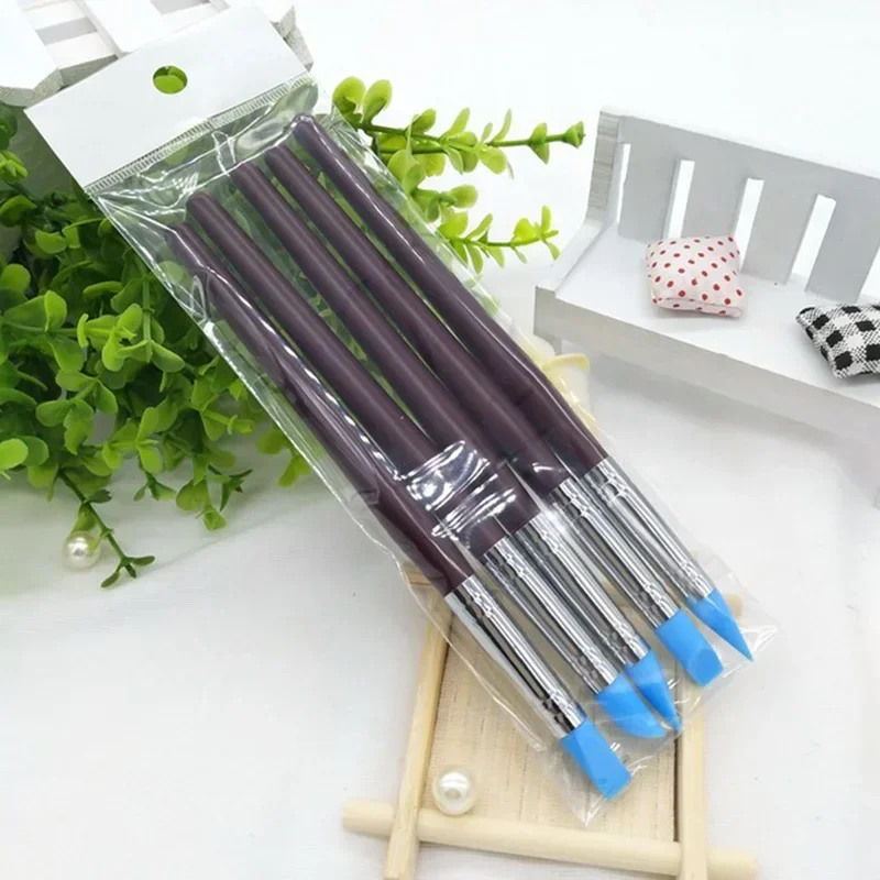 5Pcs Nail Art Pen Brushes Soft Silicone Carving Craft Supplies Pottery Sculpture UV Gel Building Clay Pencil DIY Tools Red 2
