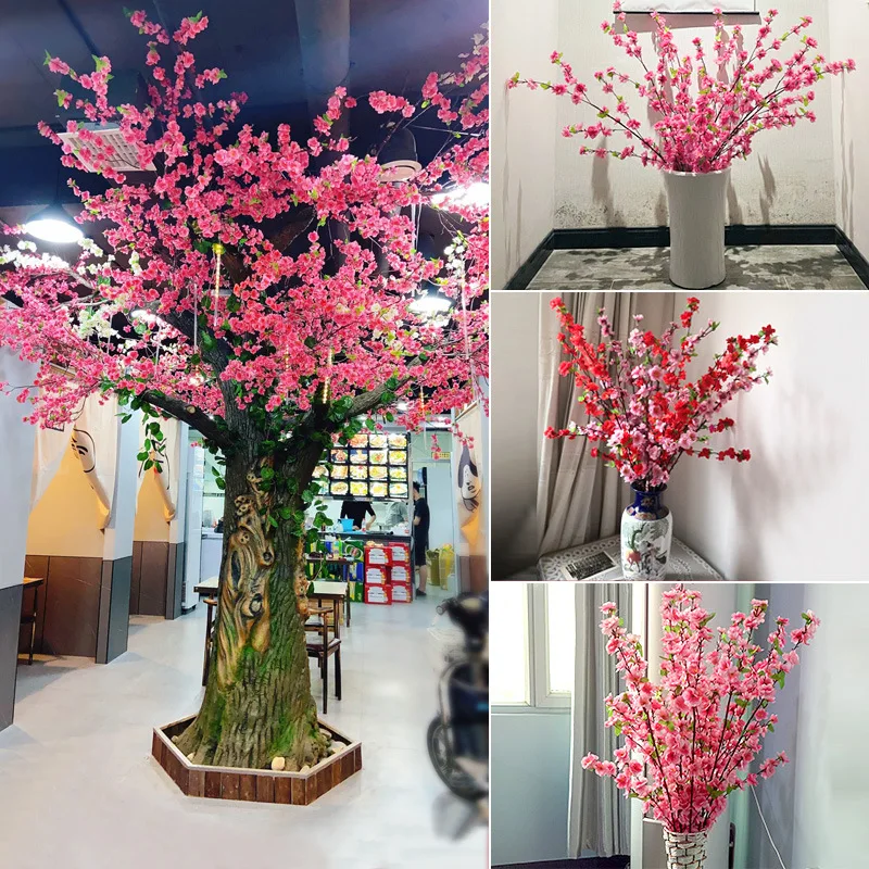 Artificial Peach Blossom Branch Spring Plum Cherry Blossom Silk Flower Tree Decoration Home Wedding DIY Decoration 1/3/5pcs