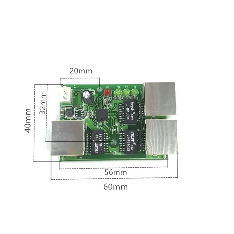OEM 공장 직송 미니 고속 이더넷 네트워크 LAN 허브 스위치 보드, 2 레이어 PCB 3, rj45, 5V, 12V 헤드 포트, 10 mbps, 100mbps, 3 포트
