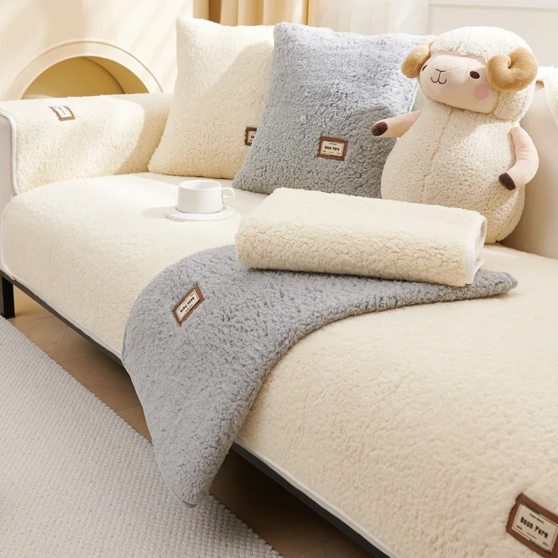 Wool Sofa Cover Cloth Universal Living Room Sofa Towel Plush Non-Slip Thickened Warm Breathable Cushions
