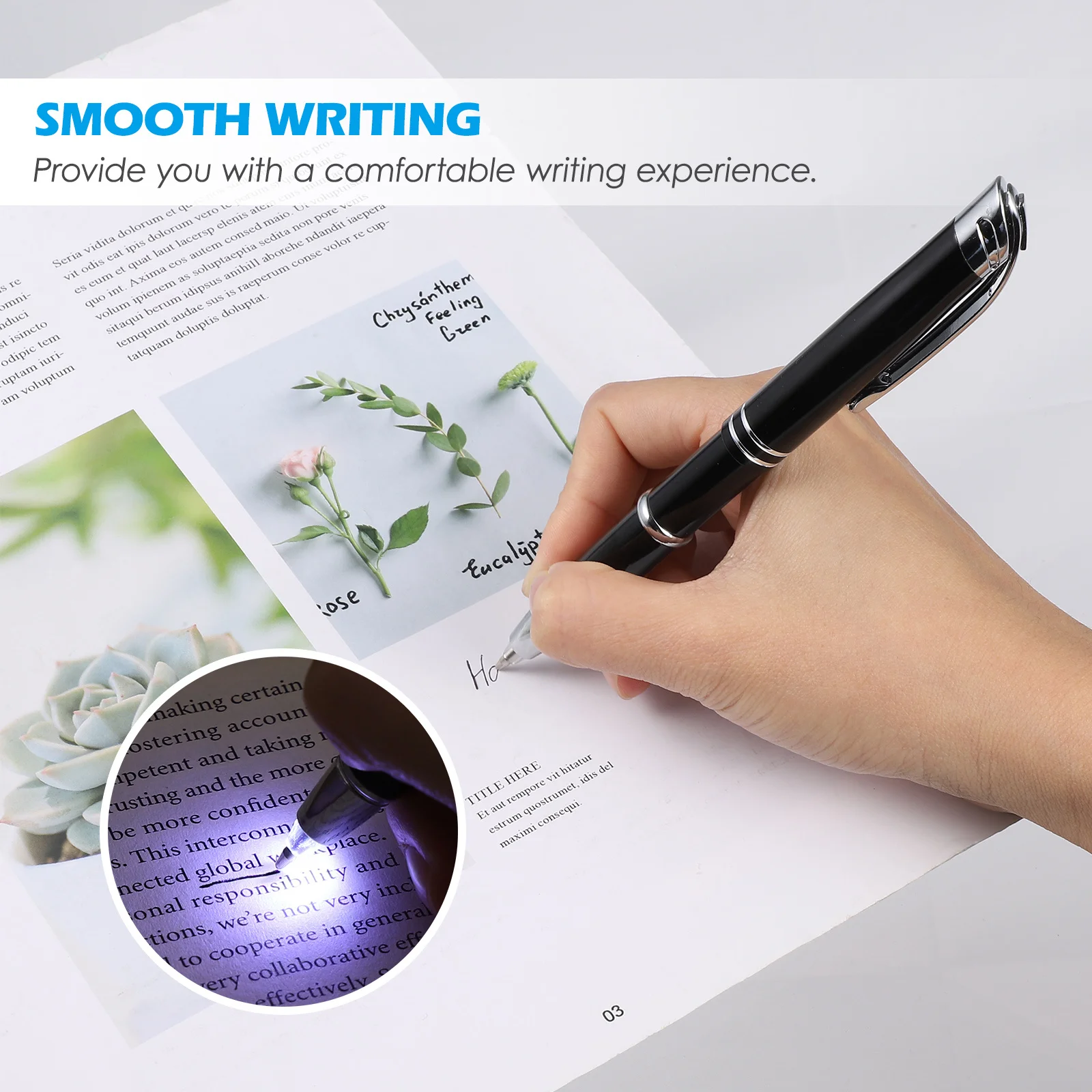 2pcs Led Ballpoint Pen Metal Writing Pens Practical Stationery For Office School Students Night Outdoor Camping