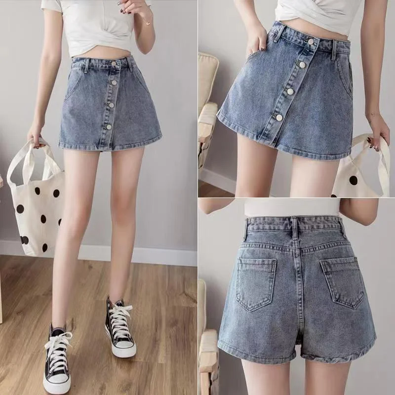 Summer Women\'s Vintage High Waist Oversized Casual Denim Shorts Skirts New Female Hot Loose Korean Fashion Short Jeans All-match