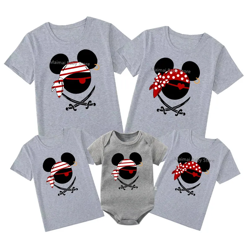 Funny Disney Pirate Shirts Family Matching Cruise Outfits Mickey Minnie Ears Dad Mom Kids Tshirts Disneywolrd Trip Tees Tops