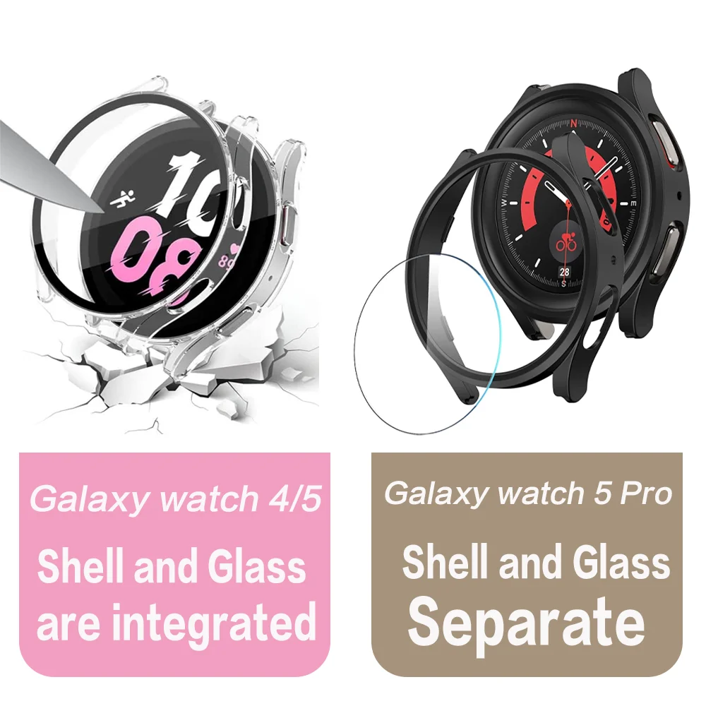 Cover for Samsung Galaxy Watch 5 pro 45mm 4 40mm 44mm 20mm accessories PC Bumper Screen Protector Glass Galaxy watch 6 case watch screen protector case,watch cover,watch protective case,watch case,watch protective cover,watch screen protector