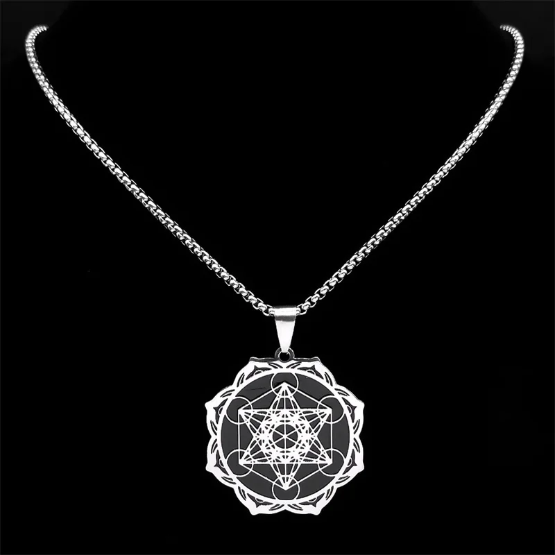 Heilige Geometrie Metatron Kubus Engel Zegel Aartsengel Ketting Voor Vrouwen Mannen Roestvrij Staal Bloem Van Het Leven Lotus Sieraden N7961s02