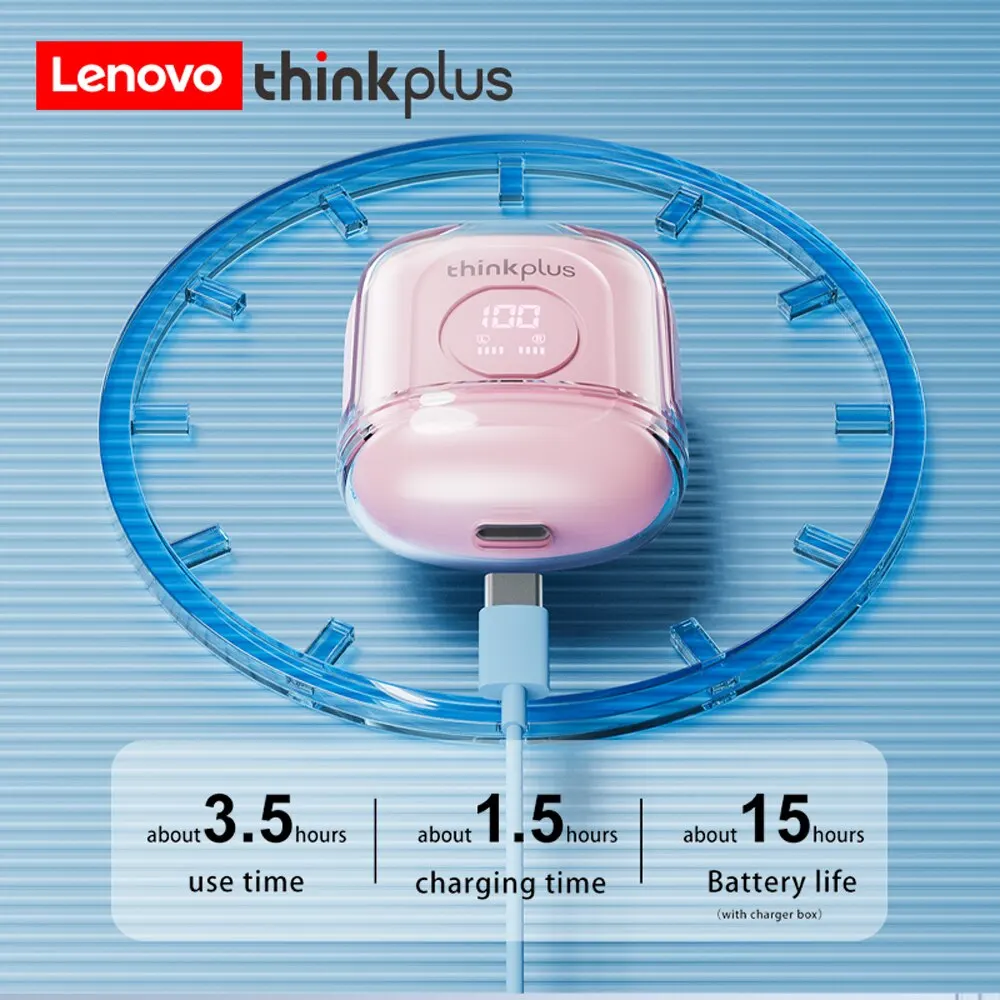 밴드 디지털 디스플레이 XT65Lenovo Thinkplus 블루투스 이어폰, 무선 바이노럴 TWS5.3 스포츠용