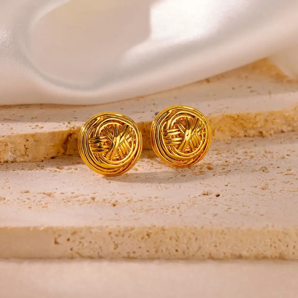 Steel Button Earrings Wedding Gold Color