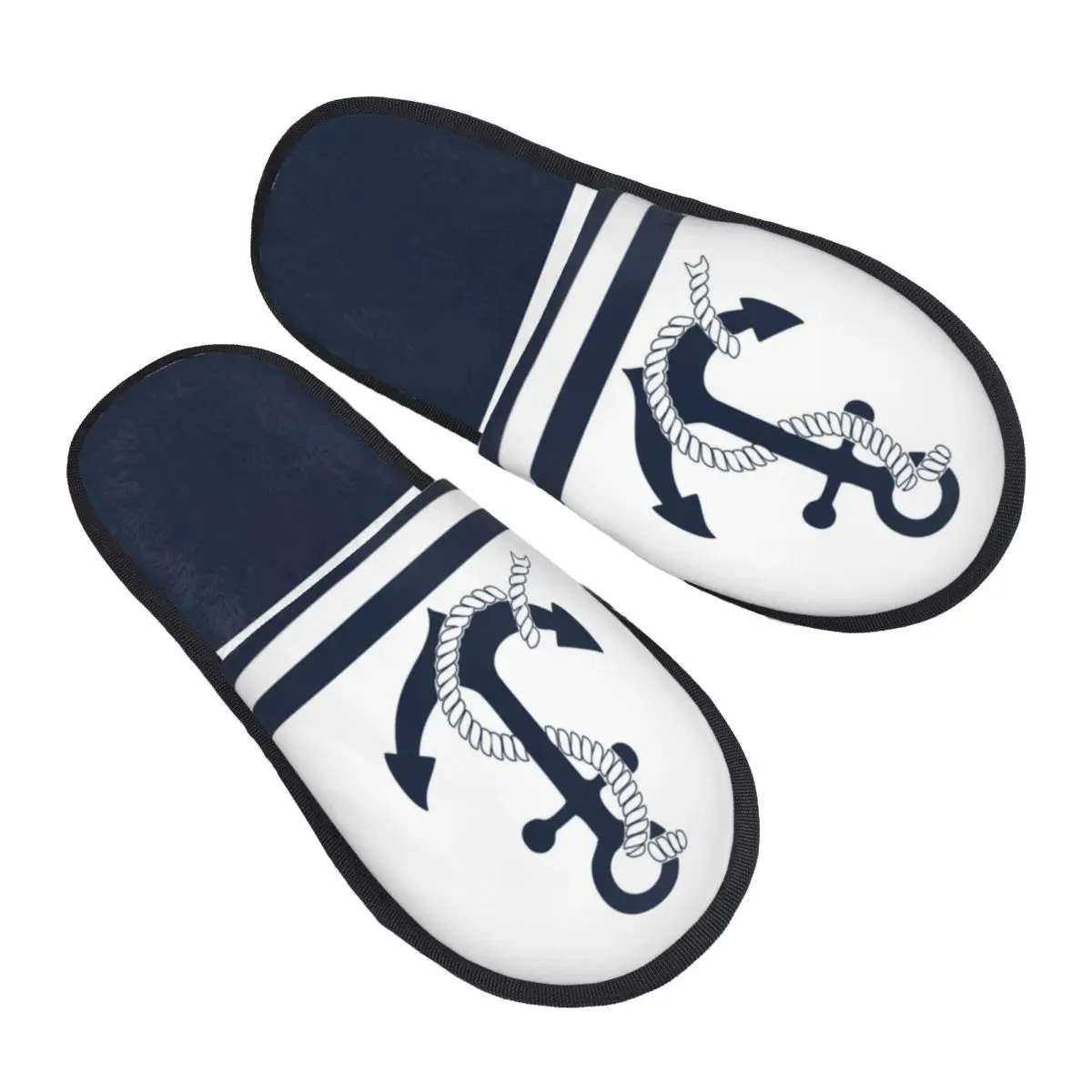 

Nautical Blue Anchors With Blue And White Stripes House Slippers Sailing Sailor Memory Foam Fluffy Slipper Indoor Outdoor Shoes