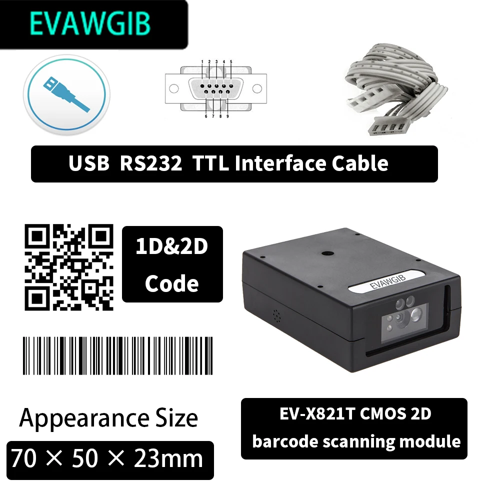 Mini Size TTL RS232 Serial USB Barcode Scanner CCD/2D/QR Self-Inductio barcode Reader Mini Automatic Scan Module Mobile Payment