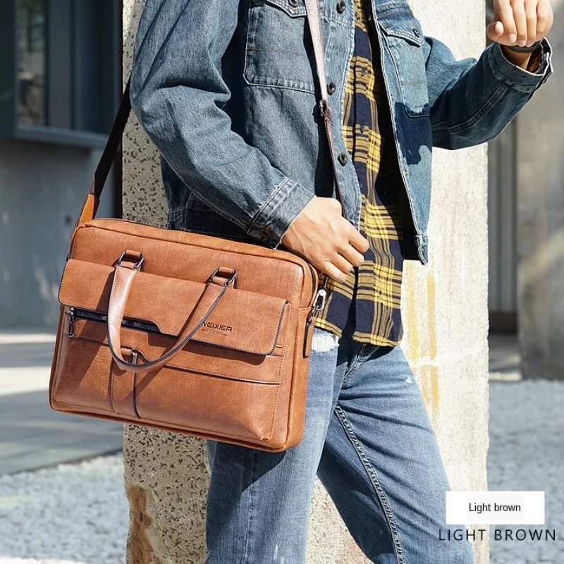 Men Briefcase Bag PU Leather Shoulder Messenger Bags Office Handbag 14 inch Laptop bag,laptop bag,leather briefcase