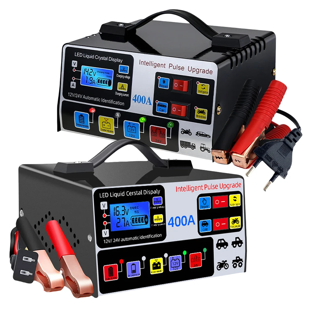 400A Heavy Duty Smart Battery Charger Five-Stage Car Battery Charger Intelligent Pulse Repair Charger Self-Stop Battery Charger