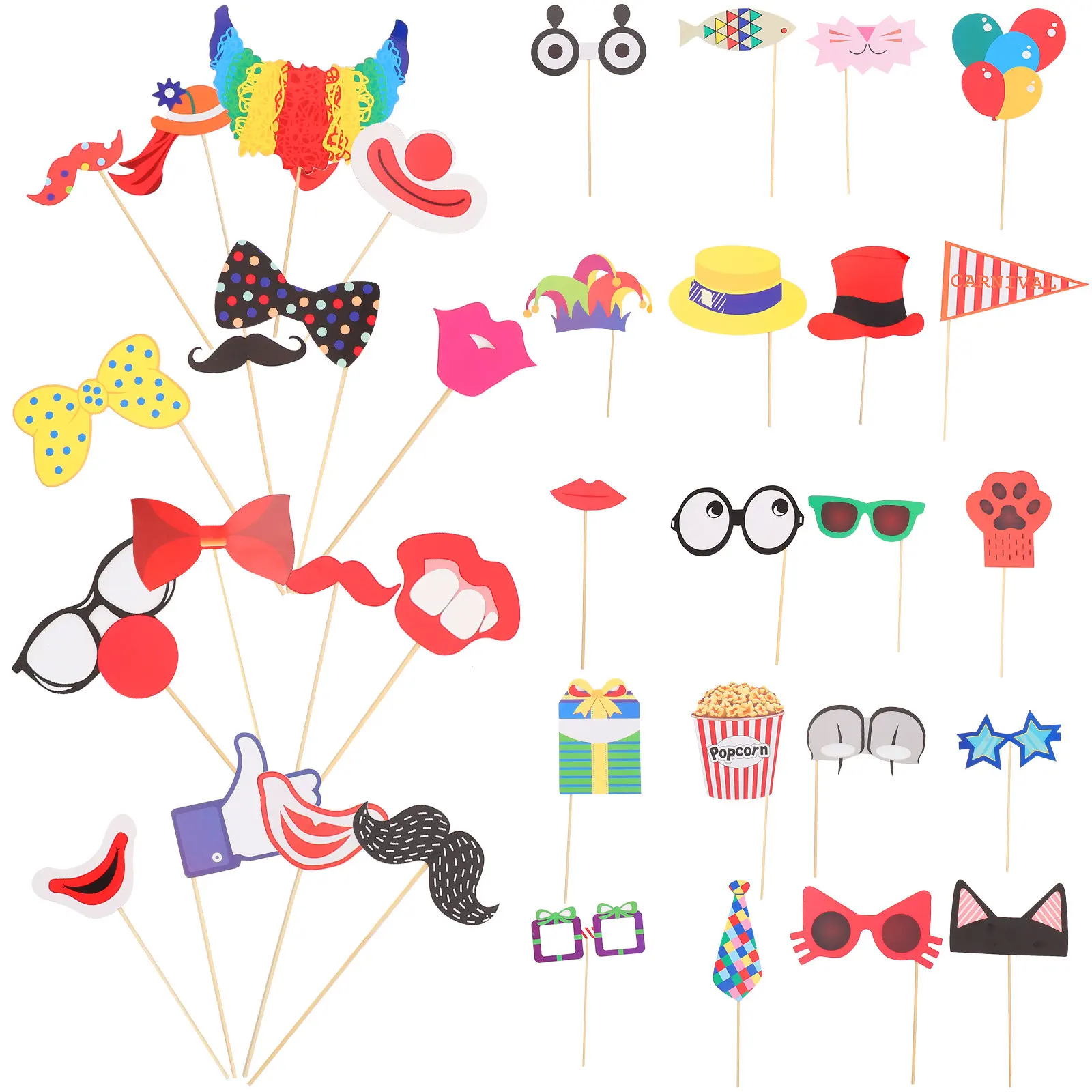 36Pcs 사진 부스 소품 세트 두꺼운 판지 다채로운 서커스 스타일 결혼식 생일 독신 파티 카니발 파티 장식