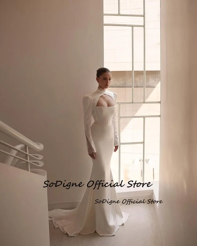 SoDigne Mermaid Simple Wedding Dresses Full Sleeves Satin/Lace Bridal Dress Long Beach Wedding Gown Robe De Mairee Customized 14 Sa88b65515e4b47bb802f7412280d5416j
