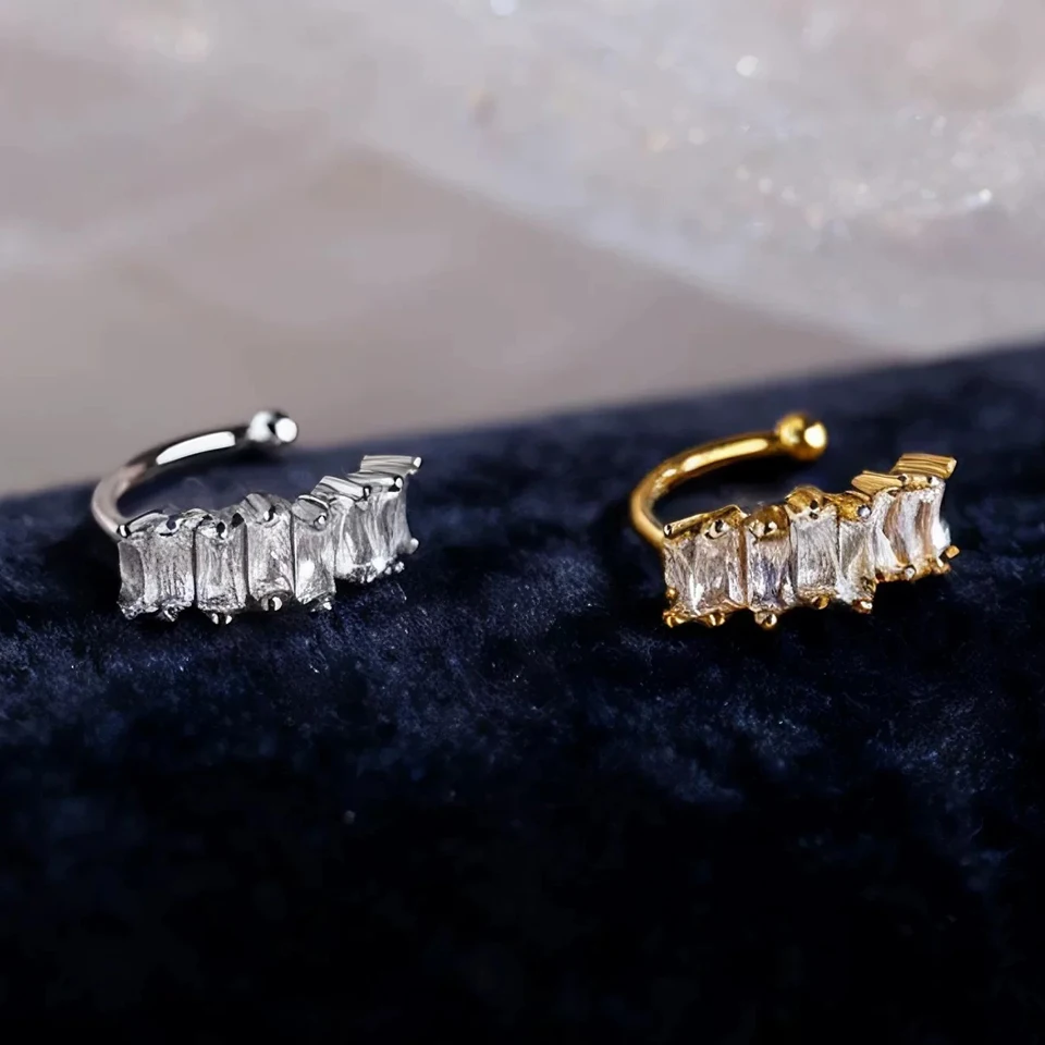 Square Zircon Ear Clip Earrings for Women Girls Geometry Ear Cuff Party Jewelry 1Pcs