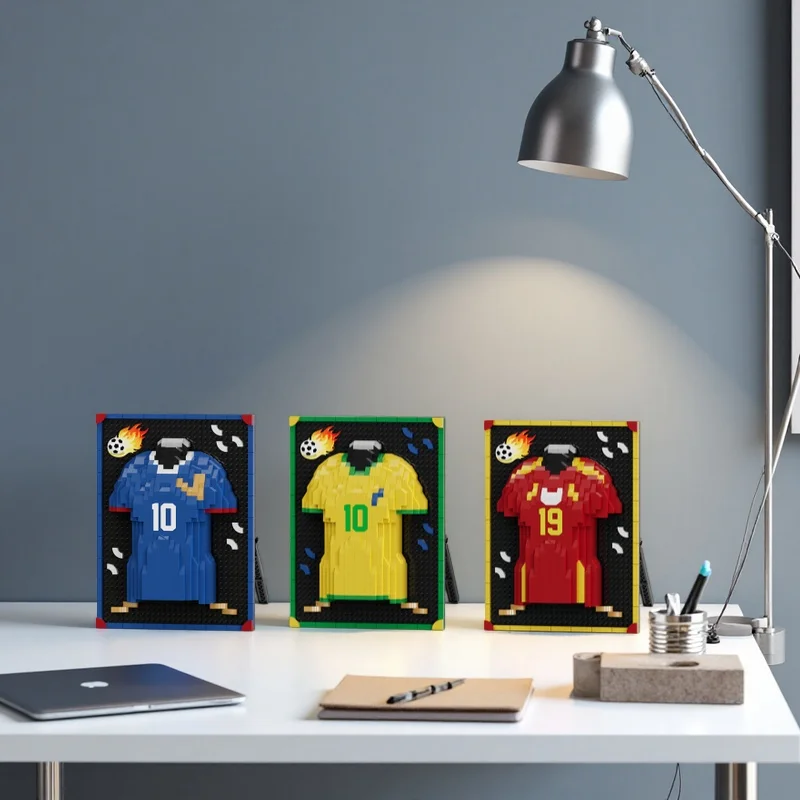 600 Stück 6 Stile Klassische Coole Jersey-Rahmen-Bausteine, Familien-Montagespiele und Sammeldekorationen, Feiertagsgeschenke