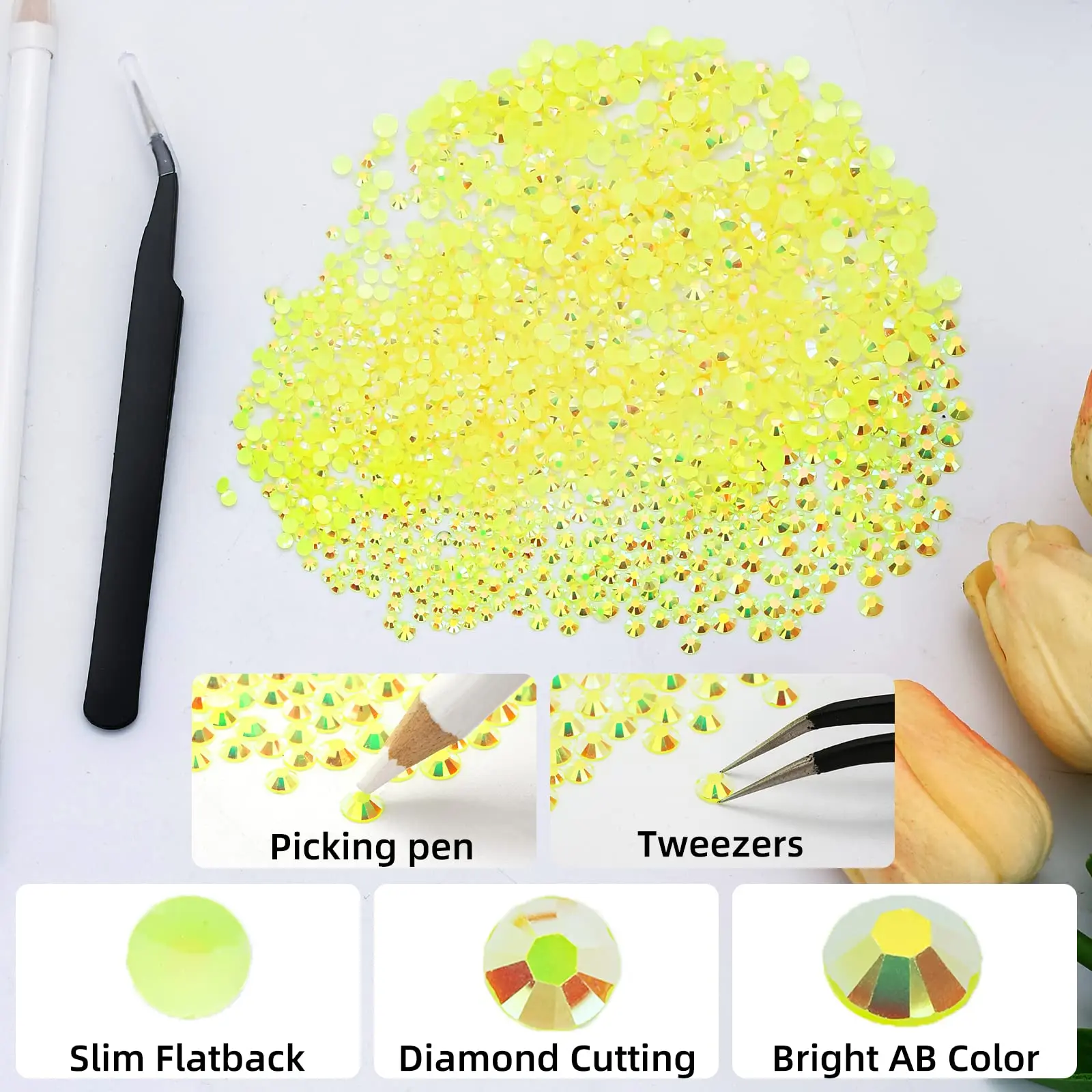 Vibrant Yellow Orange Resin Rhinestones - 2-5mm Flatback Glitter for Clothing and Nail Art Decoration