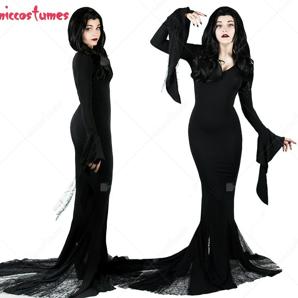 Morticia Halloween Costume 2022 Women S Gothic Ghost Vampire Dress Morticia Halloween Cosplay Costume Cosplay Costumes Aliexpress