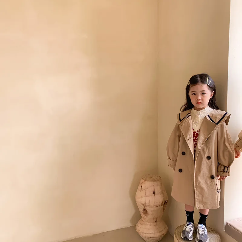 Children Trench Spring Autumn Boys Girls Korea Solid Color Long Trench Fashion Casual Turn Down Collar Girls Coat kids jacket girls trench coats children raincoats