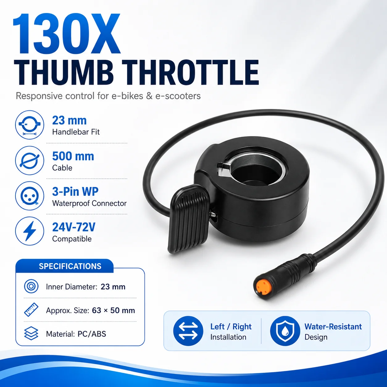 Waterproof Thumb Throttle Speed Control for Electric Scooters and E-Bikes