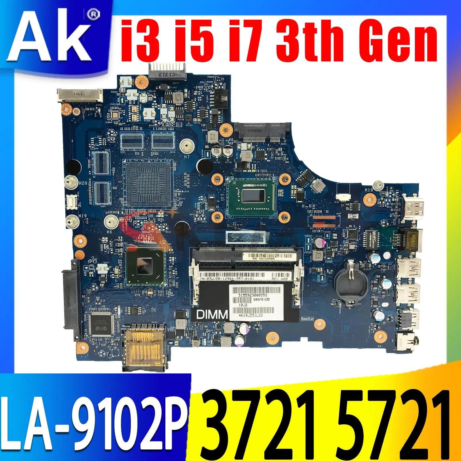 

For Dell Inspiron 17R 3721 5721 Laptop Motherboard CN-0N9G7X 0C2GJ2 VAW11 LA-9102P Mainboard with 2117U I3 I5 I7 3th Gen CPU