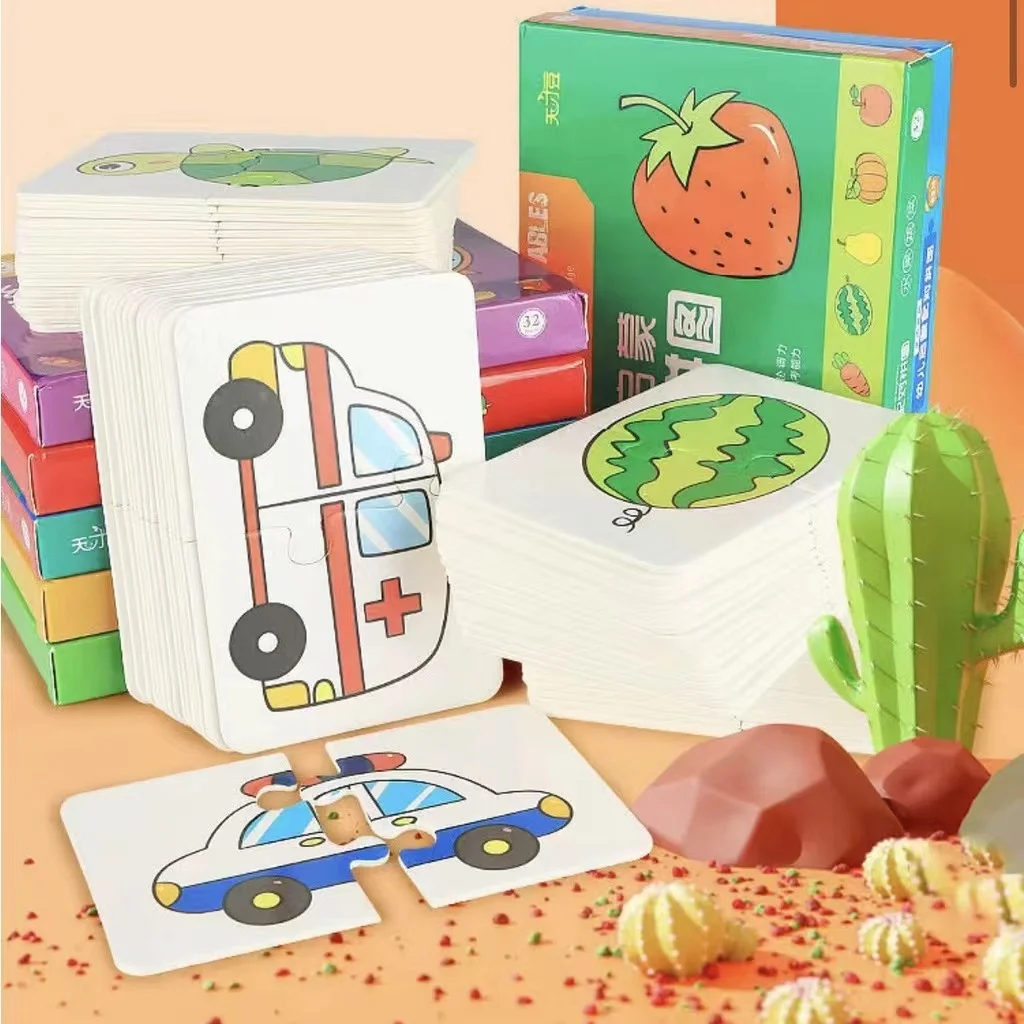 32 Pcs Enlightenment Card Matching Puzzle Early Education Cartoon Pattern Cognitive Toys for Boys and Girls