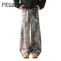 FEWQ Men's Vintage Graffiti Casual Jeans 2024 Contrast Color Korea Fashion Wide Leg Male Trousers Loose Streetwear 24E5587 1