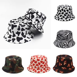 Cow Striped Print Bucket Hats With Panda Flame Camouflage Spring Summer lady Fisherman Hat Outdoor Travel Casual Panama Caps