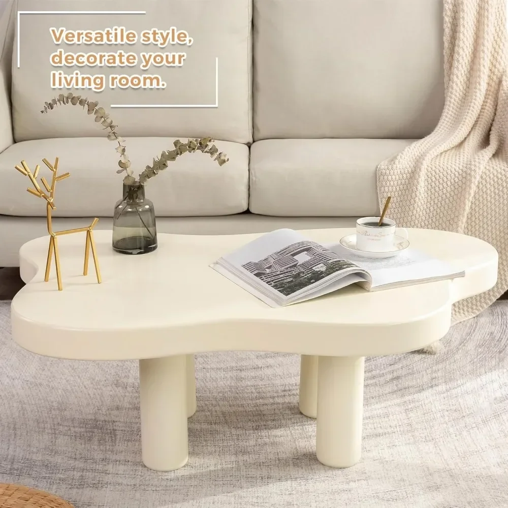 Cloud Coffee Table, Modern End Table, Cute Irregular Tea Table for Living Room, Bedroom White 37 Inch, 57 Pounds 4