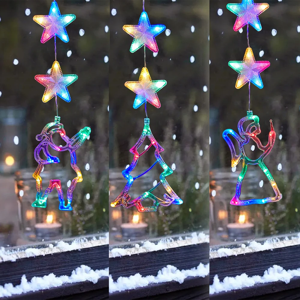 3 Pack Christmas Indoor Star Window Light Battery Operated Light Up Hanging Christmas Decoration Home Shop Party Gifts