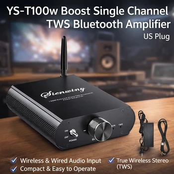Docreate YS-T100W TPA3116 Bluetooth 5.3 Mono Amp with APP Control 12-24V Boost Mini Audio Amplifier For Outdoor PC Subwoofer US 1