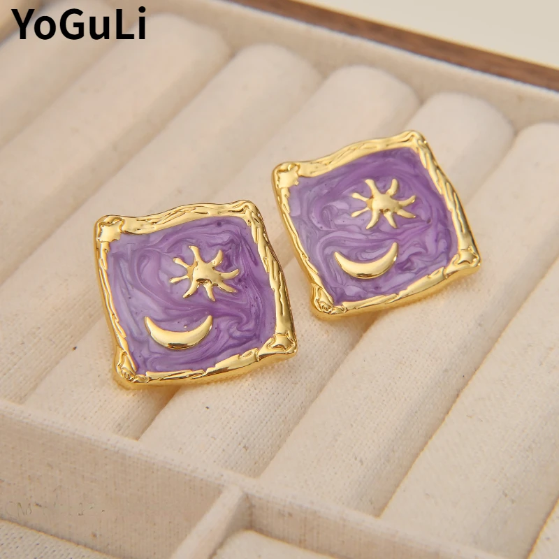 

Fashion Jewelry Vintage Temperament Purple Enamle Stud Earrings For Women Party Gifts Pretty Design Ear Accessories