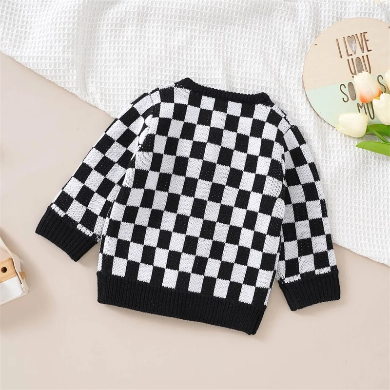 Bagilaanoe Newborn Baby Boy Girl Knit Cardigan Long Sleeve Sweater  Checkerboard Pattern Knitwear Coat 3M 6M 9M 12M 18M Fall Casual Tops  Outwear 