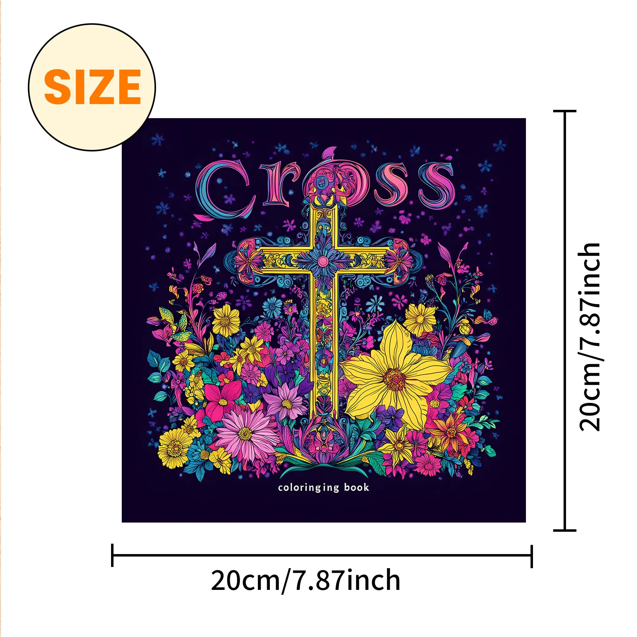 Cross surrounded by flowers Art Coloring Book 24page Adult Picture Book help relieve stress and mood Graffiti Painting Drawing 5
