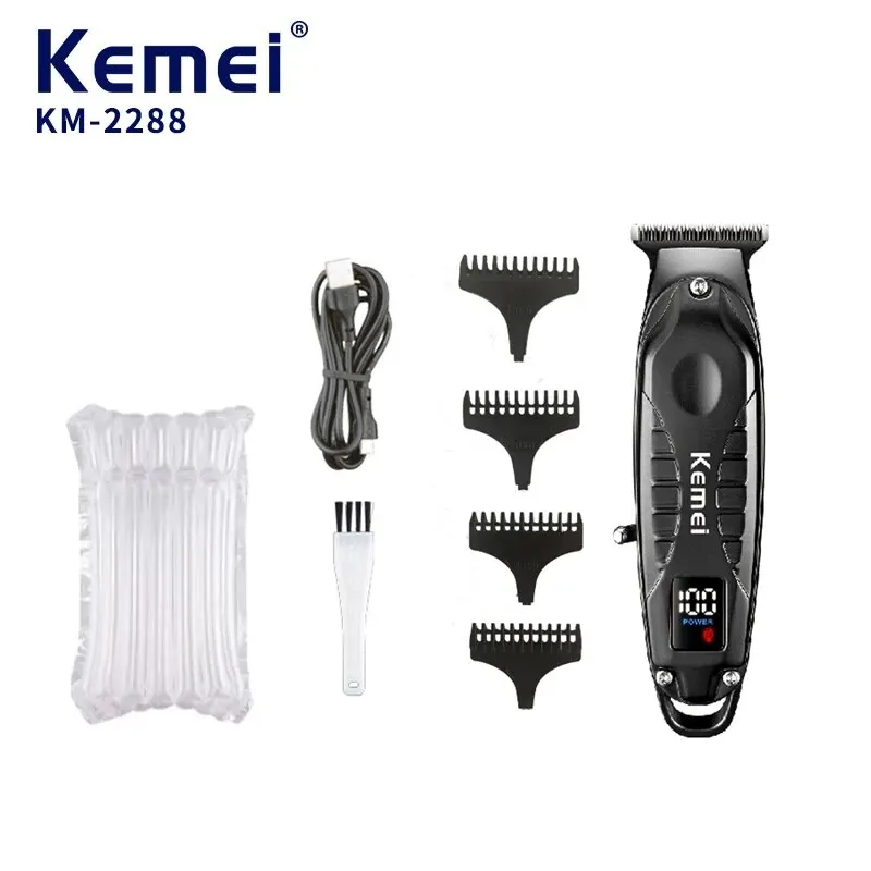 Kemei 2288 Barber Cordless Hair Trimmer 0mm Zero Gapped Carving Clipper Detailer Professional Electric Finish Cutting Machine