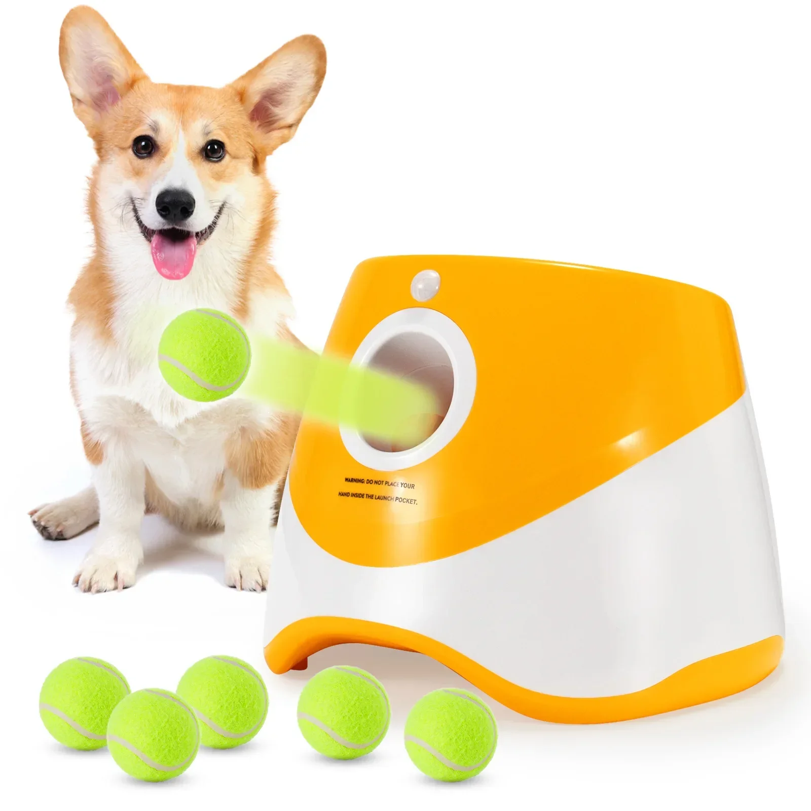 

Dog Pet Toys Tennis Launcher Automatic Throwing Machine Pet Ball Throw Device 3/6/9m Section Emission with 3 Balls Dog Training