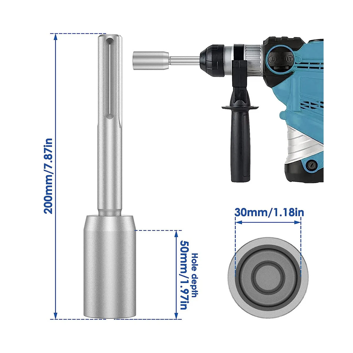 SDS-Max Ground Rod Driver, 30mm Heavy Duty Steel Drill Bit Driver,for RotaryHammer Drill Grounding Rods (1.18 In)