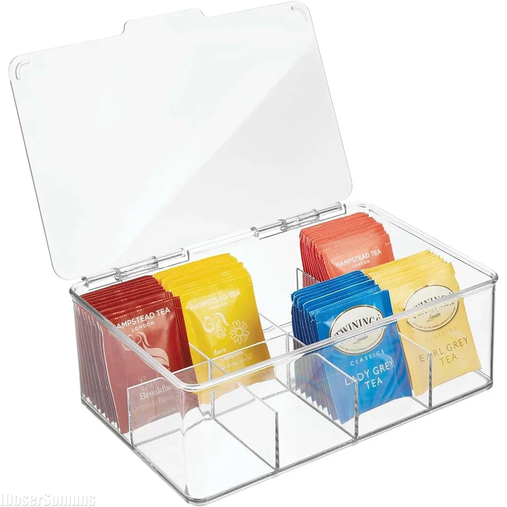 Tea Organizer for Drawer Divided Clear Tea Box Household Coffee Storage Boxs Desktop Bag Container Clear Acrylic Storage Box tea tin box tea canister