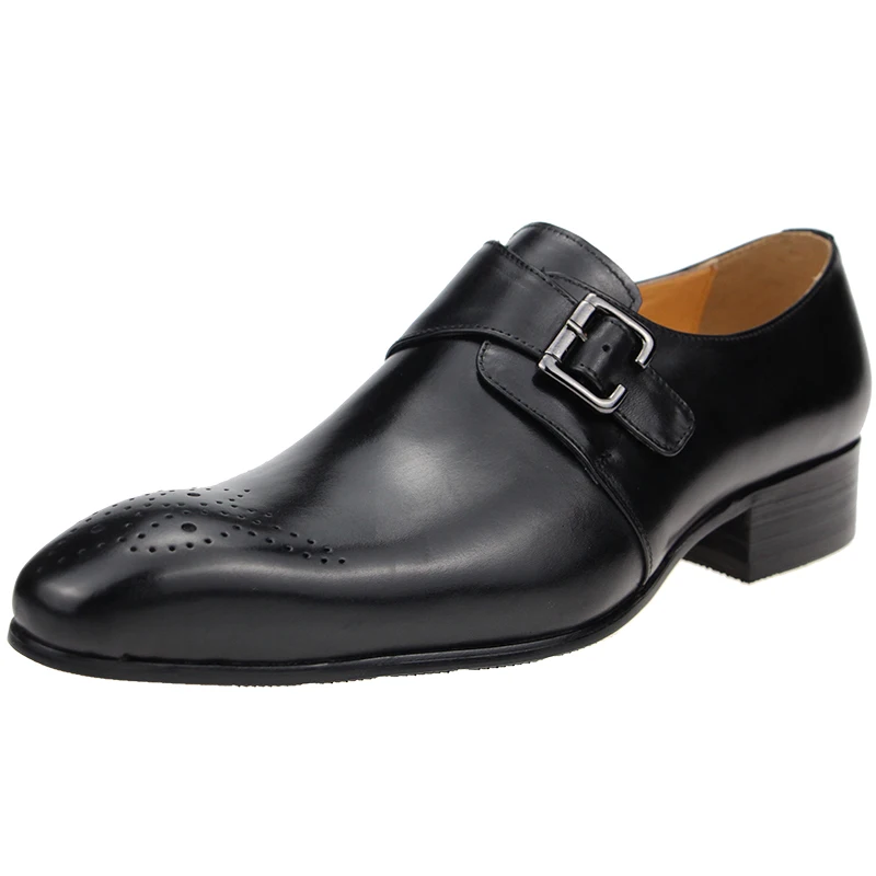 Mens Formal Male Shoe Side Buckle Leather Shoes Pointed Toe Bullock Carving classic style Classic gentleman Formal wear Pointed 2
