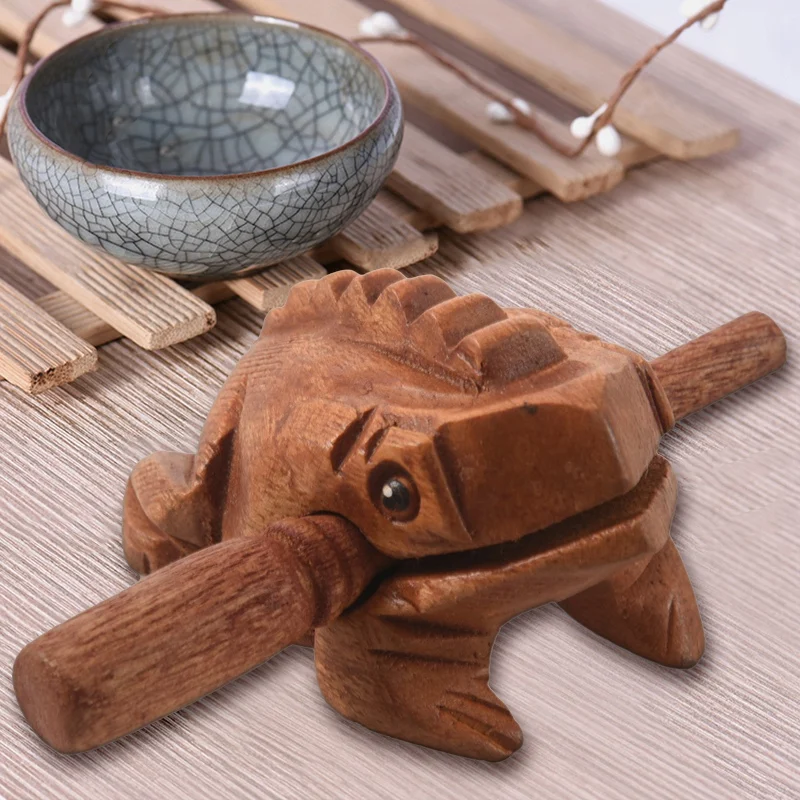 Wood Percussion Toy Carved Croaking Wood Percussion Musical Sound Wood Frog Tone Block Toy