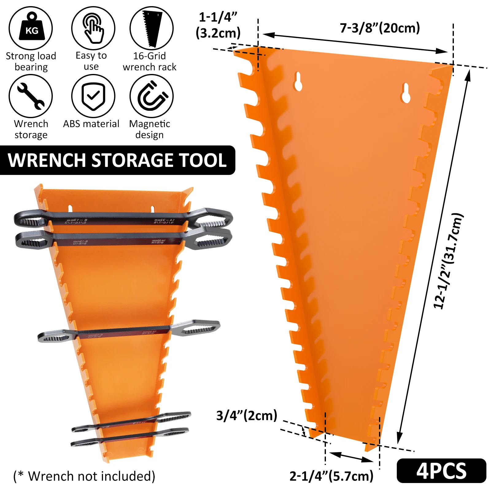 Wrench Organizer Wrench Holder Tool Organizer 2/4Pcs Tool Organizer Wrench Sorter Holder Wall-mounted Spanner Hand Tools Organizer Tray for Storing 5mm-27mm SAE Wrenches