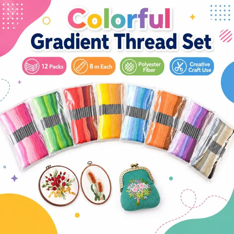 Vibrant Gradient Multicolor Embroidery & Sewing Thread Set