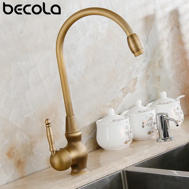 ก๊อกน้ำสำหรับห้องครัวก๊อกน้ำทองแดงโบราณสำหรับห้องครัวผสมก๊อกพร้อมเครนเซรามิกเครื่องผสมน้ำเย็นและร้อนในครัว 4