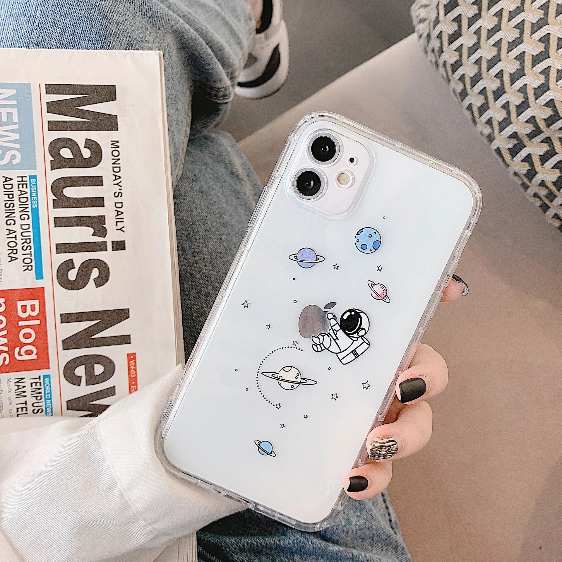 Cartoon Space Astronaut Shockproof Transparent Phone Case Cover