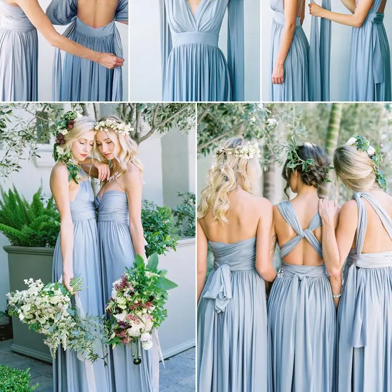 BABYONLINE Bridesmaid Dresses Infinity Style Convertible Halter V neckline Gown Sleeveless Multiway Wrap Changable Guest Gown
