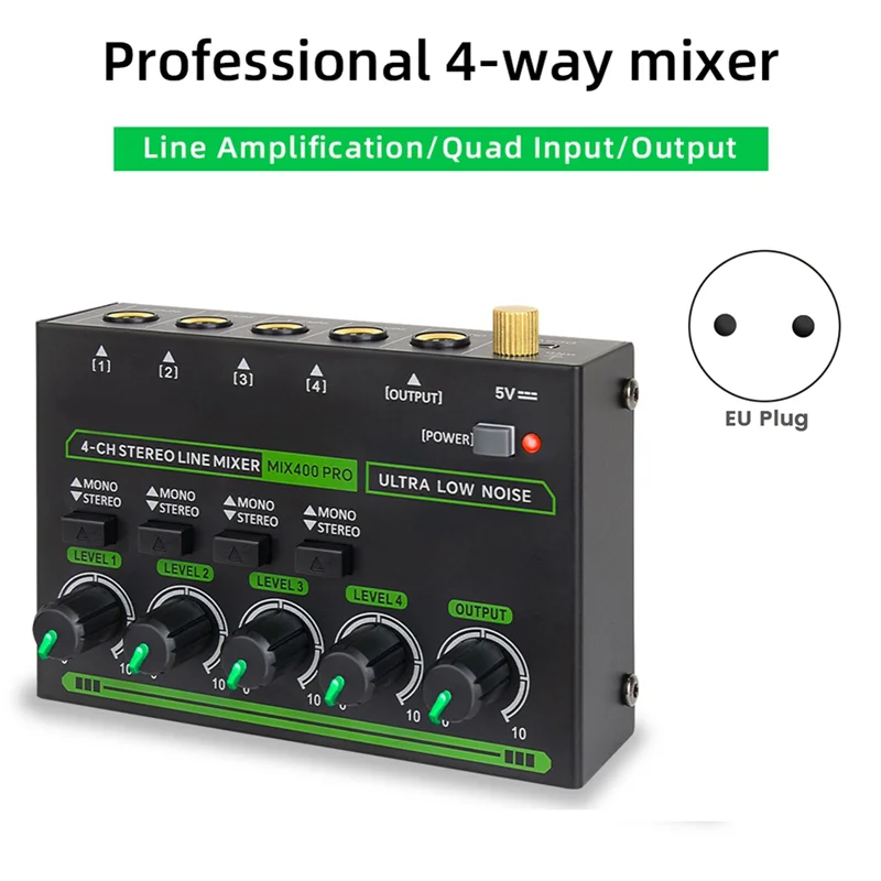 APPLIA-Mix400 Pro 4채널 전문가용 사운드 믹서 (RGB 조명 포함) 미니 오디오 믹서, 라인 믹서, 클럽/바용 소형 오디오 믹서