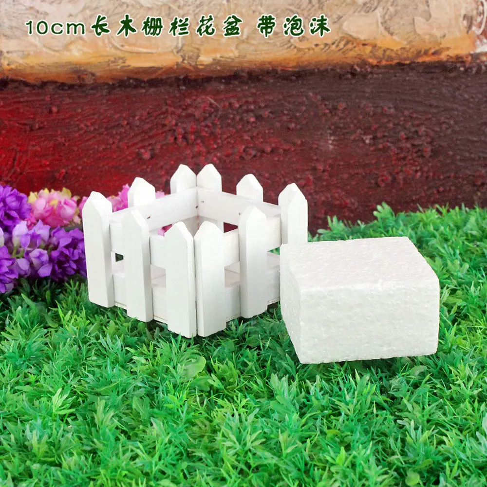 10cm 16cm 30cm Wooden Fence Vase With Foam Artificial Flower Vase Home Decoration Accessories Receiver Flower Set